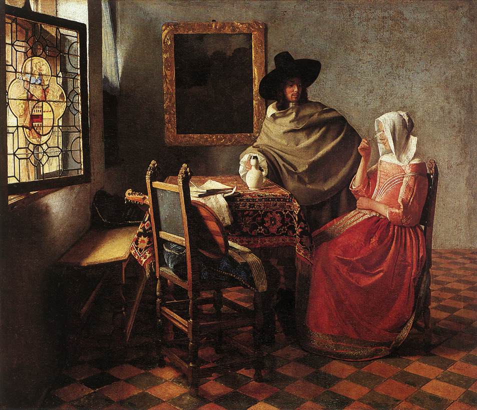 Jan Vermeer Lady Drinking and a Gentleman